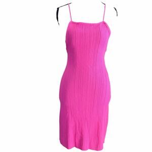 Lucca women’s bodycon ribbed pink short dress spaghetti straps tie closure M